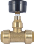 SharkBite 3/4 Inch Pressure Gauge Tee, Push to Connect Brass Plumbing Fitting, PEX Pipe, Copper, CPVC, PE-RT, HDPE, 24438