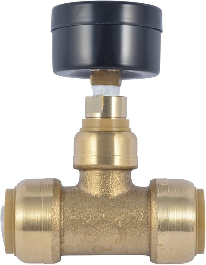 SharkBite 3/4 Inch Pressure Gauge Tee, Push to Connect Brass Plumbing Fitting, PEX Pipe, Copper, CPVC, PE-RT, HDPE, 24438