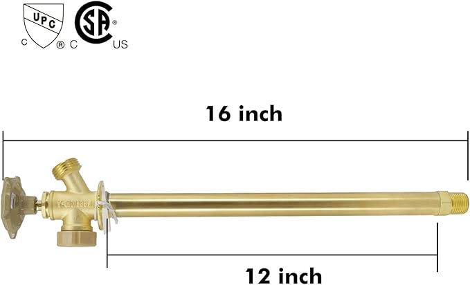 12 Inch Anti-Siphon Frost Free Sillcock Valve Multiturn 1/2 Inch NPT, 3/4 Inch Hose Bibb, Brass Body,Brass Valve 12 inch Length