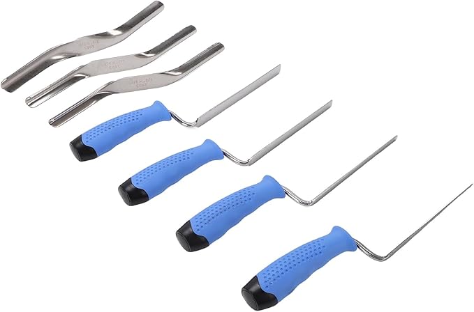 Luqeeg 7Pcs Masonry Trowel Set, Stainless Steel Brick Trowel and Double End Corner Hand Float Kit for Tile Grouting, Pointing Repair, Trimming Narrow Brick Joints, Joint Cleaning