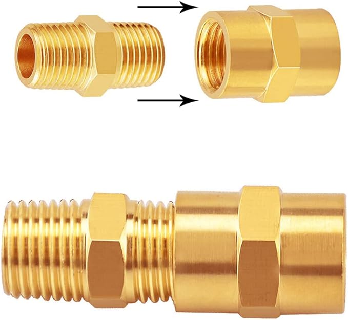 8PCS 1/4 Inch NPT Brass Hex Nipple Coupling 1/4" NPT x 1/4" NPT Male Threaded Equal Diameter Coupler Air Hose Pipe Fittings Adapter for Water/Oil/Gas
