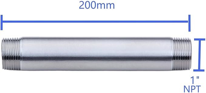 CONSTELLAR 304 Stainless Steel Pipe Fitting - 1" NPT Male x 1" NPT Male Threaded Thickened Pipe Wall, 200mm (8 inch) Length Heavy Nipple Seamless Pipe (1 Pcs)