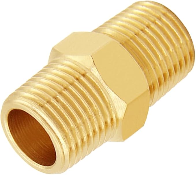 8PCS 1/4 Inch NPT Brass Hex Nipple Coupling 1/4" NPT x 1/4" NPT Male Threaded Equal Diameter Coupler Air Hose Pipe Fittings Adapter for Water/Oil/Gas