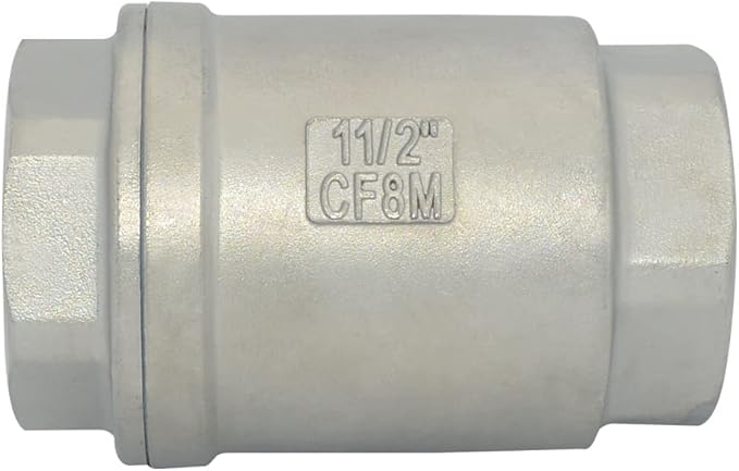 NPT Female WOG1000 Check Valve,Vertical Check Valve,NPT Spring Loaded in-line Low Cracking Pressure,Stainless Steel SS316 CF8M (1-1/2")