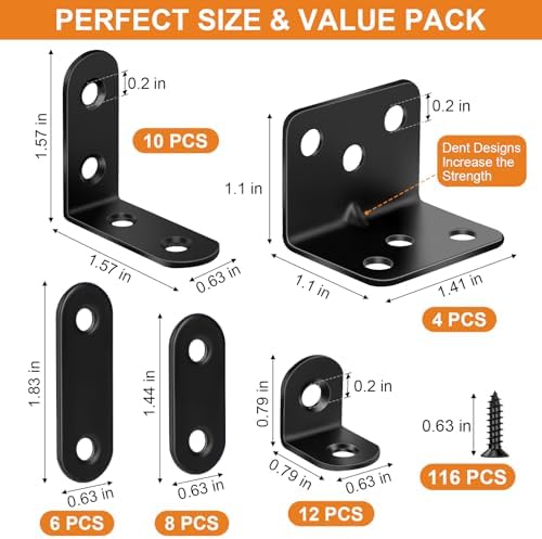 40 Pack L Bracket Corner Brace Kit, 5 Sizes Stainless Steel Corner Bracket