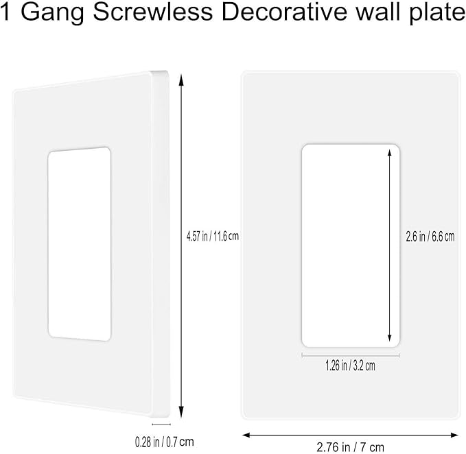 Screwless Decorator Wall Plates 1-Gang Switch Outlet Electrical Cover Plate Unbreakable Thermoplastic Faceplate for Decorative Receptacle Outlet Switch, White (4 Pack)