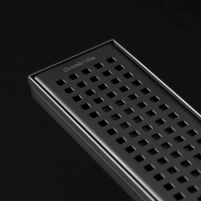 Neodrain 36-Inch Black Linear Shower Drain with Removable Quadrato Pattern Grate,304 Stainless Steel Rectangle Shower Floor Drain, Linear Drain with Leveling Feet,Hair Strainer,Matte Black