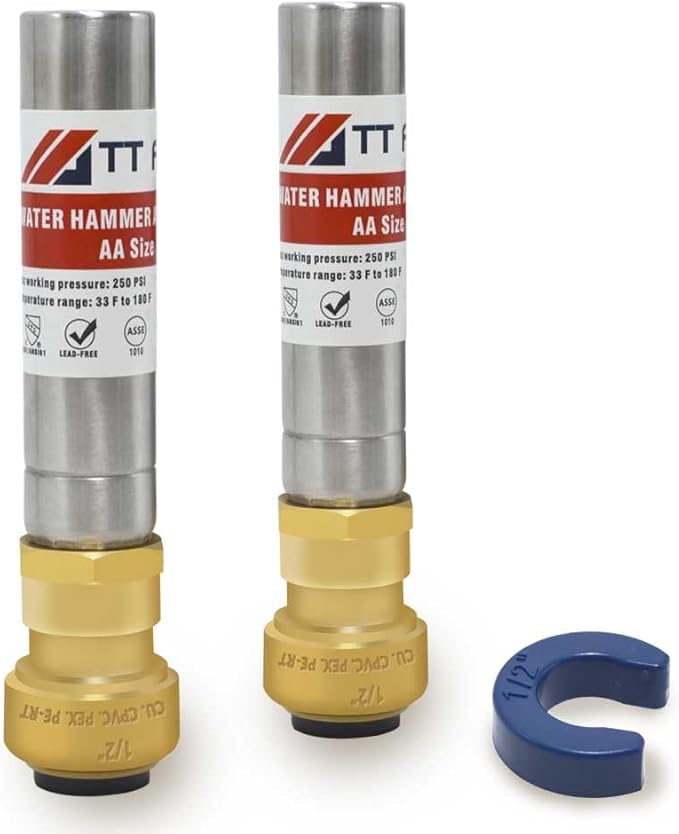 2 PCS Stainless Steel Water Hammer Arrestor 1/2 Inch Push to Connect Pex Copper CPVC, Push-Fit Hammer Arrestor