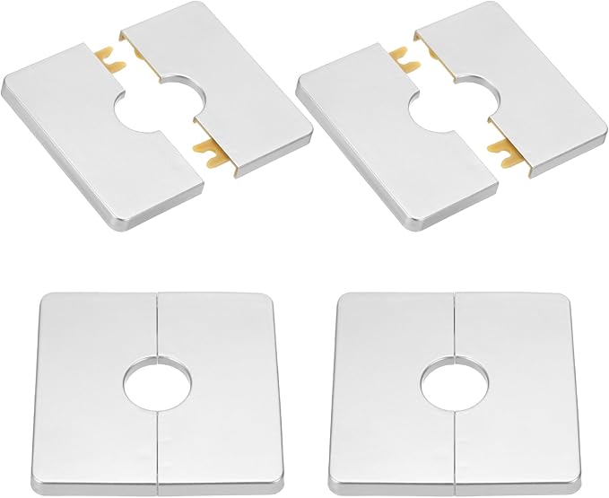 PATIKIL Wall Split Flange 86mm / 3.4" OD, 4 Pcs Square Escutcheon Plate Cover PPR Plumbing Cover Plates with Self-Adhesive Tape for 22mm / 0.9" Dia Water Pipe Faucet, Silver