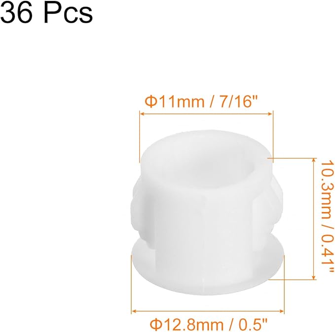 uxcell 11mm(7/16") Plastic Hole Plugs, 36Pcs Flush Type Panel Round Snap in Fastener Knockout Locking Plugs for Furniture Insert End Caps Panels, White