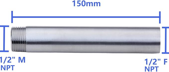CONSTELLAR 304 Stainless Steel Pipe Fitting - 1/2" NPT Male x 1/2" NPT Female Threaded Thickened Pipe Wall, 150mm (6 inch) Length Heavy Nipple Seamless Pipe (1 Pcs)