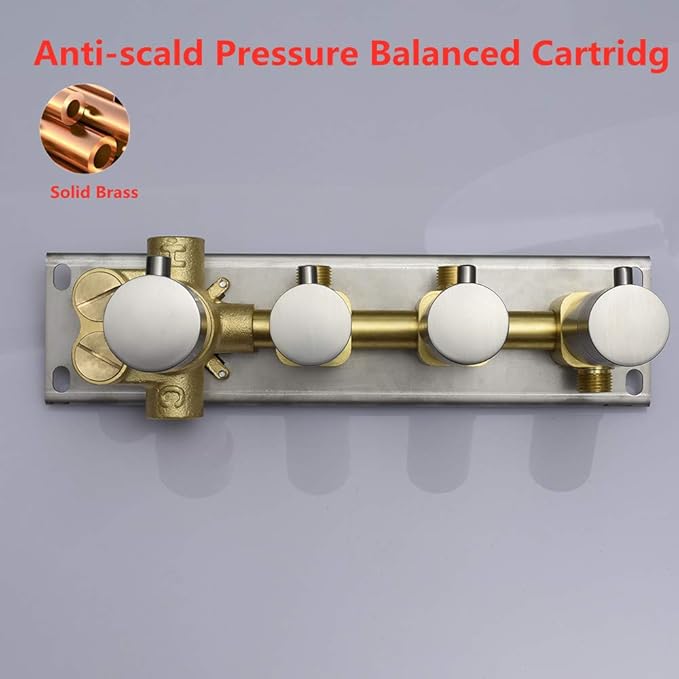 Thermostatic Shower Valve Concealed Mount, 3 Way Shower Mixing Valve Flow Can Control, Pressure Balancing, Brushed Nickel