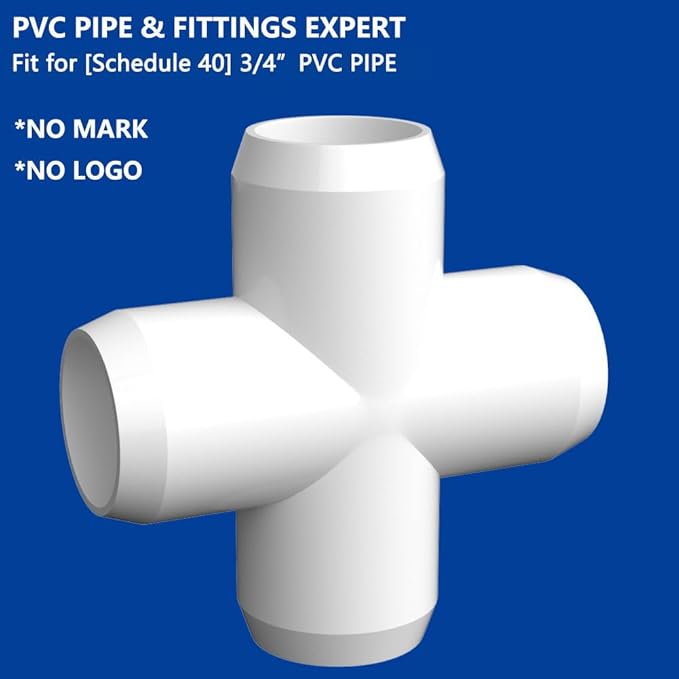 ‌letsFix 4 Way Cross PVC Fittings 3/4 Inch (10-Pack), Furniture-Grade, Heavy-Duty Pipe Connectors for Plumbing, DIY Projects, and Home Furniture Assembly, Compatible with 3/4" Schedule 40 PVC Pipes‌