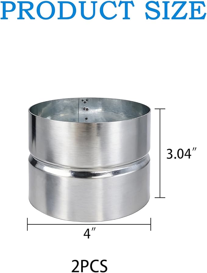 4 Inch Galvanized Metal Vent Duct Connector，Dryer Pipe Connection for Metal Dryer Coupler and Hose Coupling, Vent Extension 2PCS