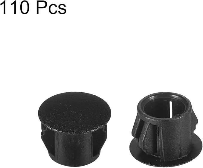 uxcell 3/8" Plastic Hole Plugs, 110Pcs Flush Type Panel Round Snap in Fastener Knockout Locking Plugs for Furniture Insert End Caps Panels, Black