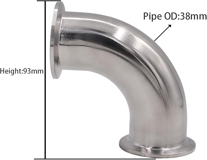 DERNORD 2 Pack 1.5" Tube OD Sanitary Ferrule Elbow 90 Degree Pipe Fitting with 4 Silicone Gaskets SUS304 Tri Clamp 1.5 Inch