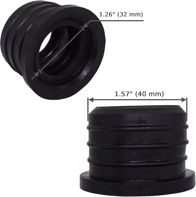 (Pack of 2) Black Rubber Sleeve for Drain Pipe, 1.57" x 1.26" (40 x 32 mm) Pipe Connector, Adaptor, and Reducer