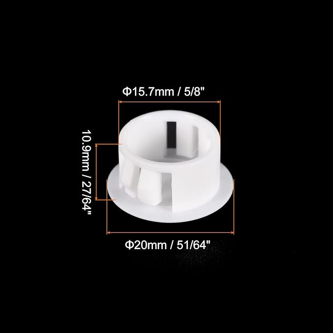 uxcell 5/8" Plastic Hole Plugs, 110Pcs Flush Type Panel Round Snap in Fastener Knockout Locking Plugs for Furniture Insert End Caps Panels, White