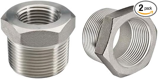 Beduan Stainless Steel Reducer Hex Bushing, 1/2" Male NPT to 1/4" Female NPT, Reducing Cast Pipe Adapter Fitting(Pack of 2)