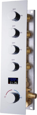 4 Way Shower Diverter Valve with Temperature Display Brass Rough-In Shower Mixing Valve Kit Replacement Can Work At The Same Time, Chrome