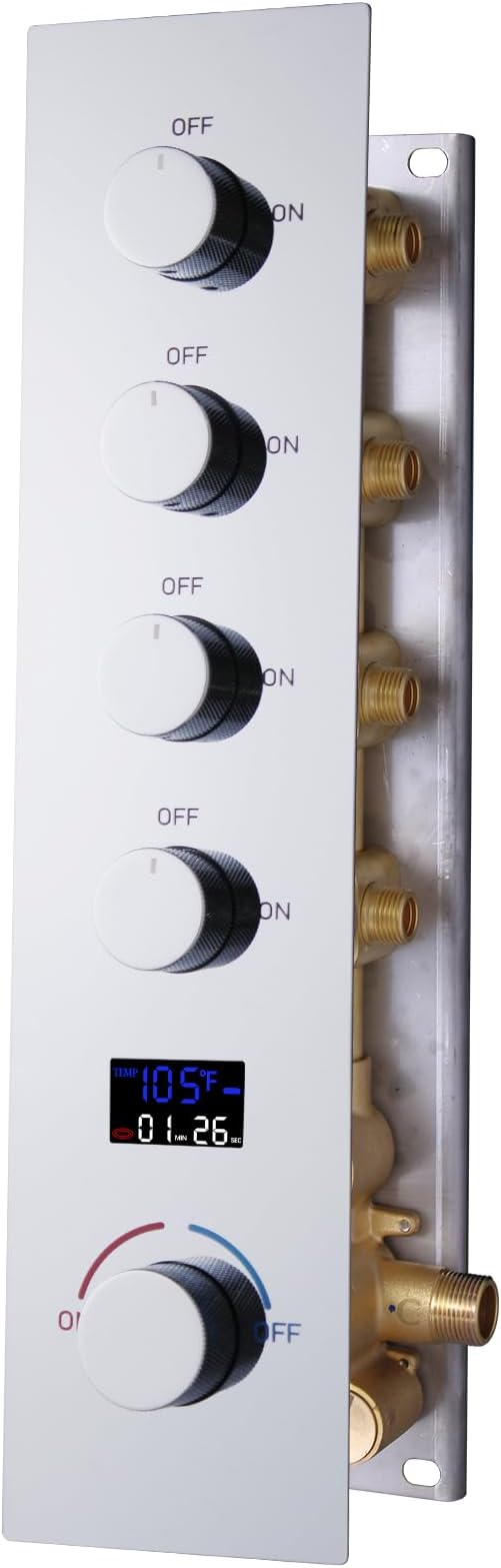 4 Way Shower Diverter Valve with Temperature Display Brass Rough-In Shower Mixing Valve Kit Replacement Can Work At The Same Time, Chrome