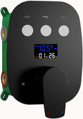 3 Way Matte Black 3 Function Shower Diverter Valve Temperature Control Display Push Botton Shower Diverter Pressure Balancing Modern Valve Trim Rough-In Mixing Shower Valve Kit