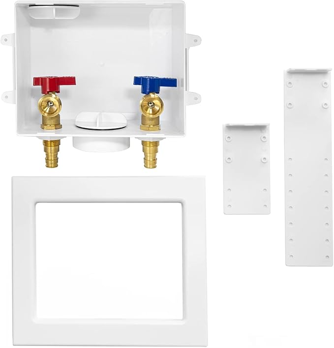 EFIELD Washing Machine Outlet Box, 1/2" Pex-A F1960 Expansion Fitting Connection x 3/4" MHT Connection, Center Drain with Brass 1/4 Turn Valves Installed,(WM003)