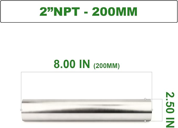 TAISHER 1PCS Stainless Steel Pipe Fittings, 2" NPT Female x 2" NPT Female Threaded, 8" Length Nipple Cast Pipe