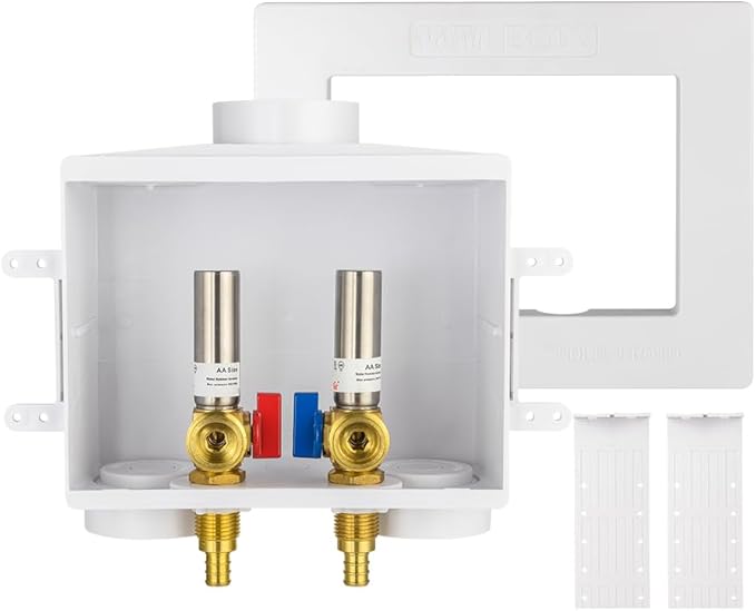 EFIELD Double Drain1/2 Inch PEX Crimp Connection x 3/4 Inch MHT Washing Machine Outlet Box with Stainless Steel Water Hammer Arrestor,(WM046)