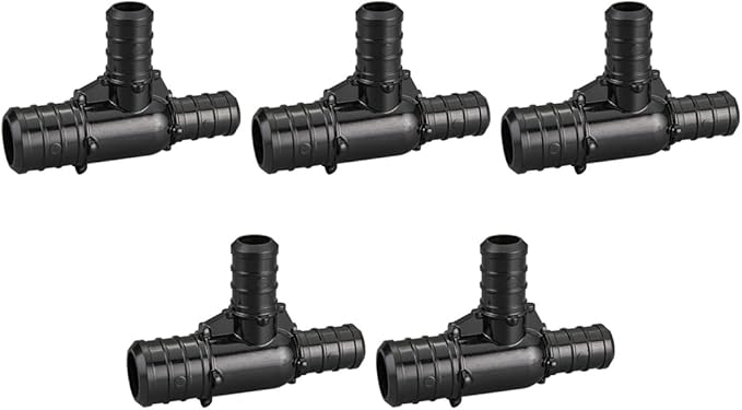 (Pack of 5) Topaipe 3/4 x 1/2 x 1/2 Inch PEX Poly Crimp Reducing Tee, PPSU Fitting for PEX Tubing, PERT, ASTM F2159