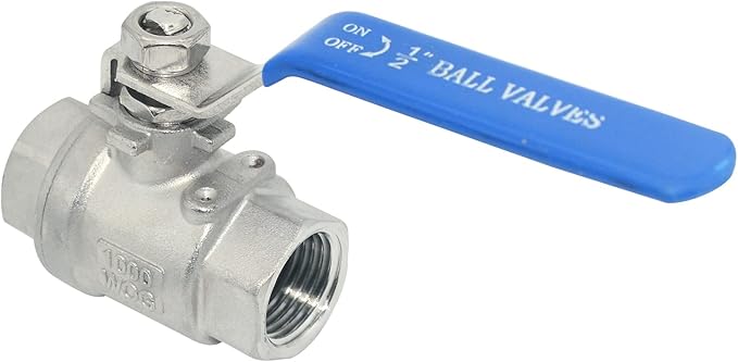 316 Stainless Steel 1/8"~3" Full Port Ball Valve with Blue Vinyl Handle, NPT Female x Female Thread,1000 WOG (1/2")