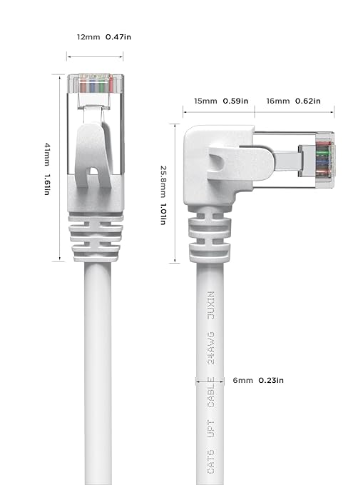 90 Degree Cat6 Ethernet Cable Rightangle White 6FT Right Angle CAT 6 Ethernet Patch Cable Gigabit RJ45 Network Internet Cable for Mac,PC, Router, Modem, Printer, Xbox, PS4, PS3
