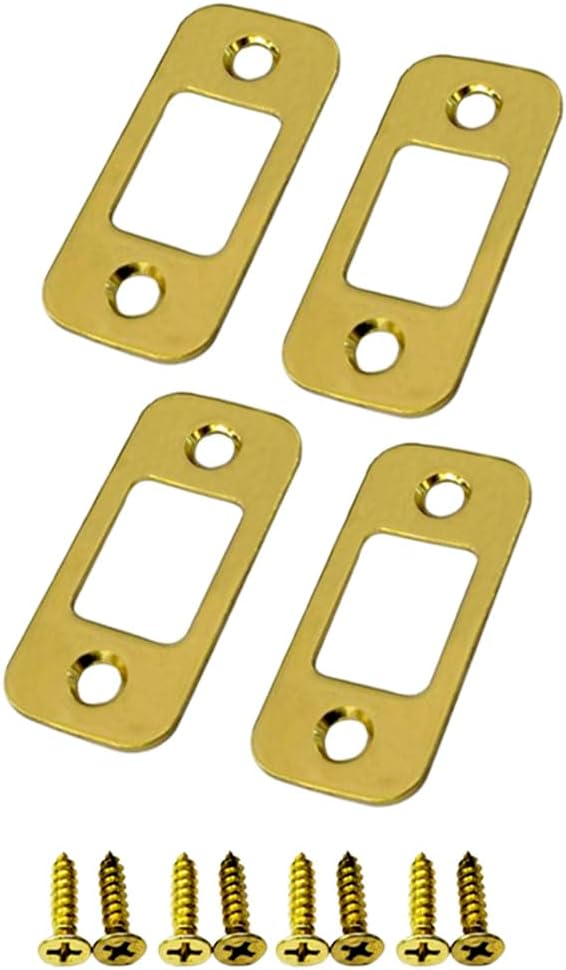 QCAA Solid Brass Deadbolt Strike Plate, Door Backplate, Round Corner, 1" x2-1/4", Polish Brass, 4 Pack, Made in Taiwan
