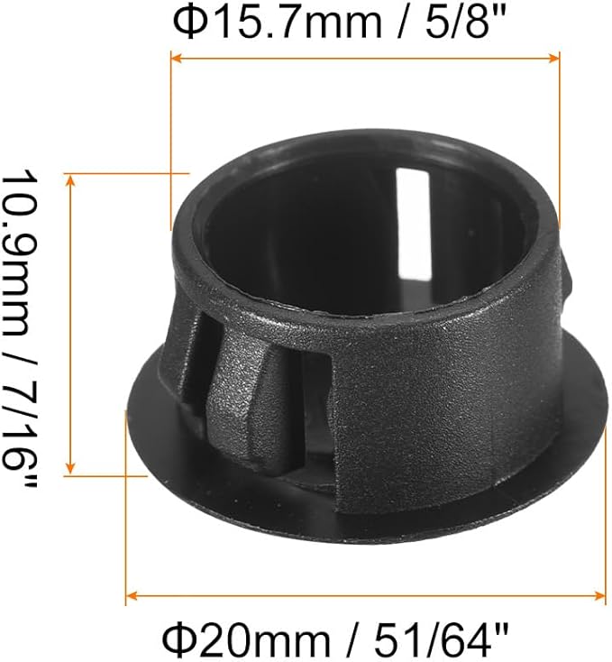 uxcell 5/8" Plastic Hole Plugs, 110Pcs Flush Type Panel Round Snap in Fastener Knockout Locking Plugs for Furniture Insert End Caps Panels, Black