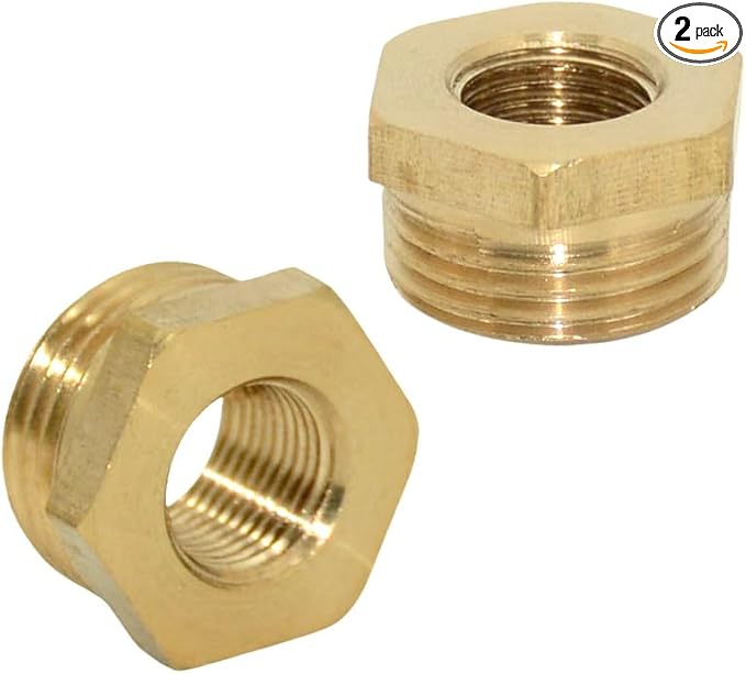 2pcs 1/8" NPT Male To 3/8" NPT Female Brass Reducer Thread Hex Bushing Brass Threaded Pipe Fitting,Hex Reducing Convert Adapter Pipe Fitting (1/8"*3/8")
