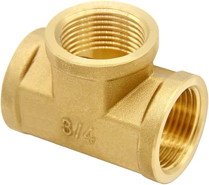 2PCS Brass Tee Pipe Fitting 3/4" NPT Female x 3/4" NPT Female x 3/4" NPT Female for Water/Oil/Gas