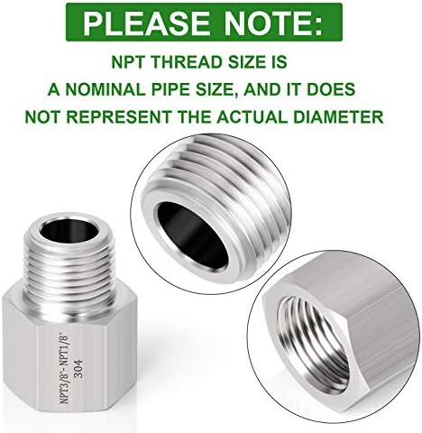 TAISHER 2PCS Forging of 304 Stainless Steel Fitting, Reducer Adapter, 1/8-Inch Male Pipe x 3/8-Inch Female Pipe