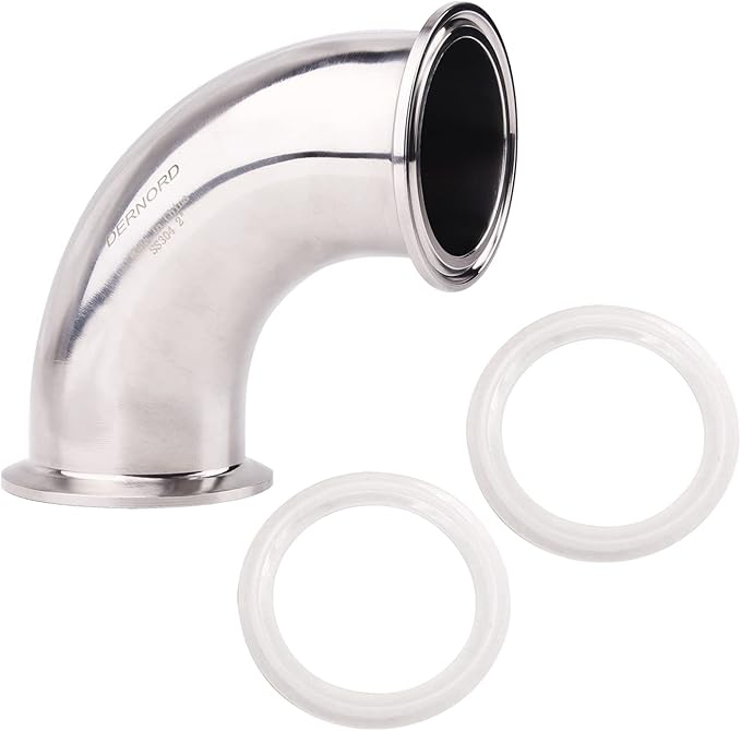 DERNORD 2" Tube OD Sanitary Ferrule Elbow 90 Degree Pipe Fitting with 2 Silicone Gaskets SUS304 Tri Clamp 2 Inch