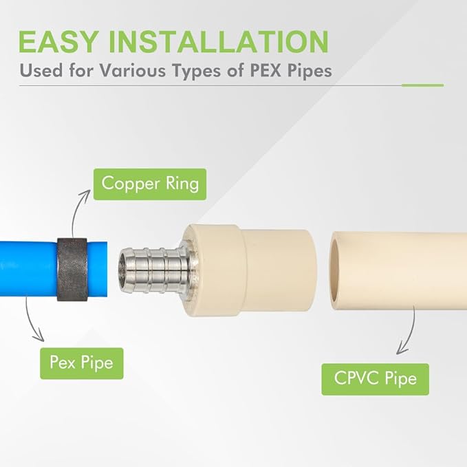 10 Pack 3/4" Pex x 3/4" CPVC Transition Adapter Heavy Duty Brass Barb PEX Fittings for for PEX-B and cPVC Pipe Connection,Lead-Free Brass NSF/ANSI 61 NSF 372 Certificate, ASTM F1807