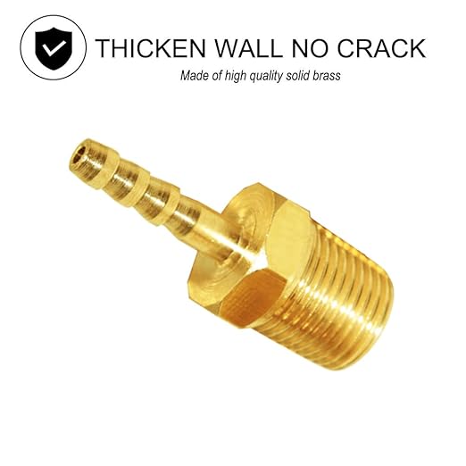 JoyTube 5 Pcs Hose Barb Fittings 1/8" Barb to 1/4" NPT Male Thread Brass Metals Adapter connector