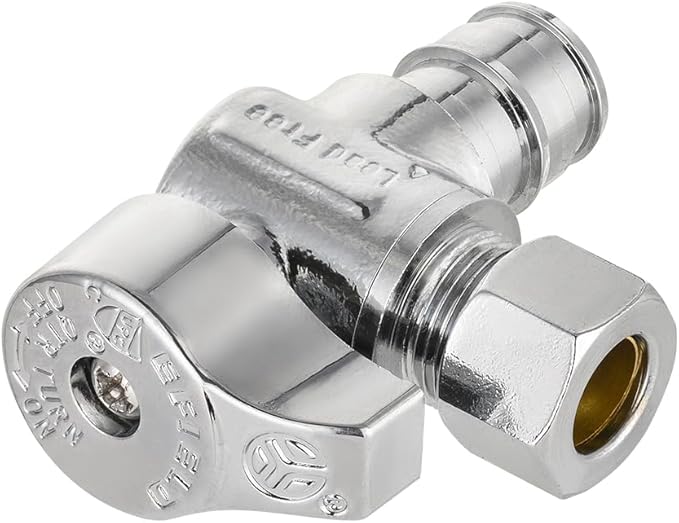 Pro 10-Pack EFIELD Stop Angle Valve Pex-A 1/4 Turn, 3/8" OD Compression X 1/2" Pex-A Expansion, Chrome Plated LF Brass, Heavy Duty,(VALVE378)