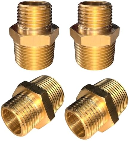4pcs 3/4" NPT x 1/2" NPT Brass Nipple, 3/4 to 1/2 Adapter Fitting Reducing Solid Hex Nipple, Brass 3/4 Male to 1/2 Male Reducer Pipe Fittings for Extending and Connecting Pipes