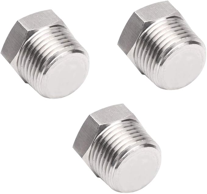 Joywayus 3Pcs Stainless Steel Outer Hex Thread Socket Pipe Plug Fitting 1/2" NPT Male
