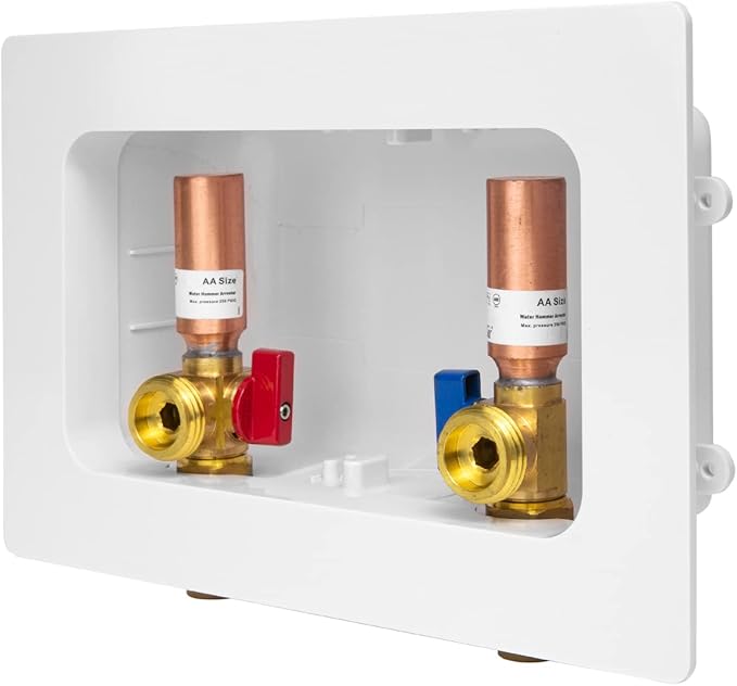 EFIELD Premium Washing Machine (Laundry) Outlet Box with Center Drain, 1/2-Inch Push-Fit Inlet Connection(Copper, Pex, CPVC Pipe) With Copper Water Hammer Arrestor,(WM033)
