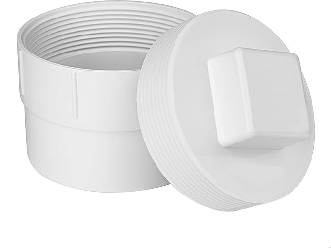 4" PVC Sewer Cleanout Adapter with Plug Pipe Fitting, Drainage Sewer Cleanout Cap PVC DWV Pipe Cover,For Use With 4-Inch Sewer and Drain Pipe