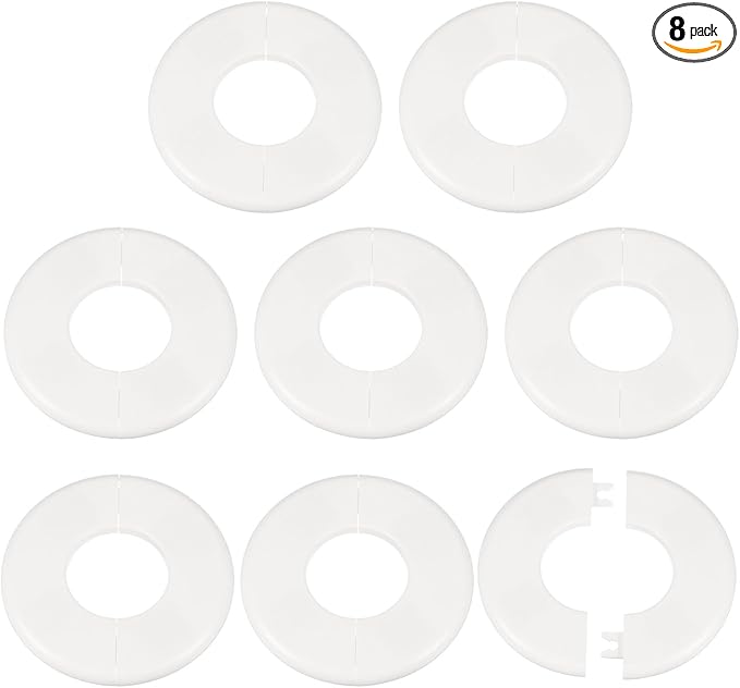 HARFINGTON 8pcs Wall Split Flange 44mm/1.7" Self-Adhesive Plumbing Cover Plates ABS Plastic Round Escutcheon Plate Buckle Design for Water Pipe Bathroom Kitchen Decoration, White
