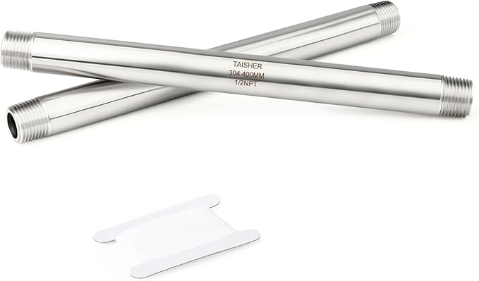 TAISHER 2PCS Stainless Steel Pipe Fittings, 1/2" NPT Male x 1/2" NPT Male Threaded, 16" Length Thickened Nipple Cast Pipe
