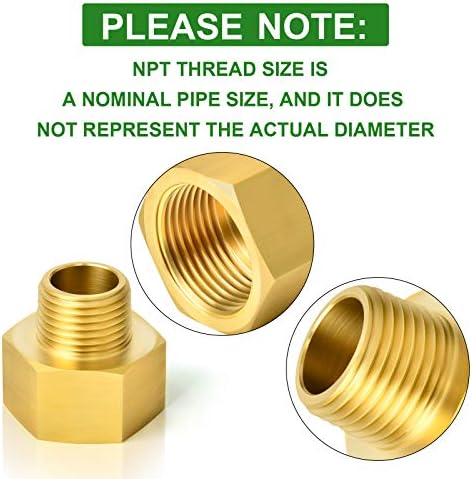TAISHER 5PCS Brass Pipe Fitting, Reducer Adapter, 3/8-Inch Male Pipe x 1/2-Inch Female Pipe