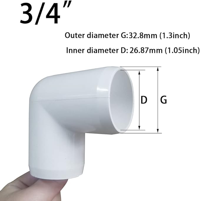 3/4" 90 Degree PVC Elbow Fitting, Furniture Grade 2 Way Right Angle Elbow Side Outlet, PVC Corner Fittings for DIY Building Furniture Greenhouse Shed Pipe Fittings Tent Connection (Pack of 8)