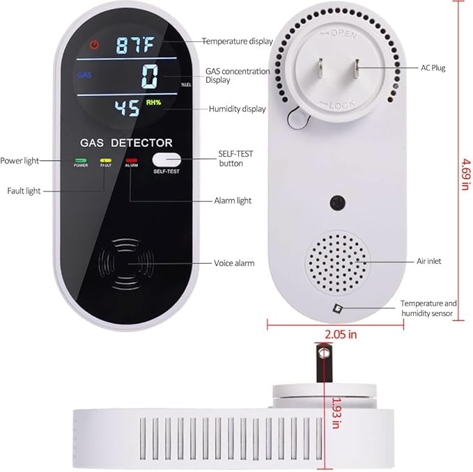 2 Packs Gas Detector & Alarm, KH Alert 3 in 1 Natural Gas Detectors & Propane Gas Detectors for Home & RV, Combustible Gas Leak Detector Monitor for LNG, LPG, Methane